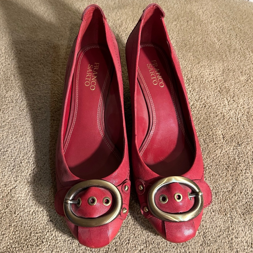 franco sarto red heels with buckle detail